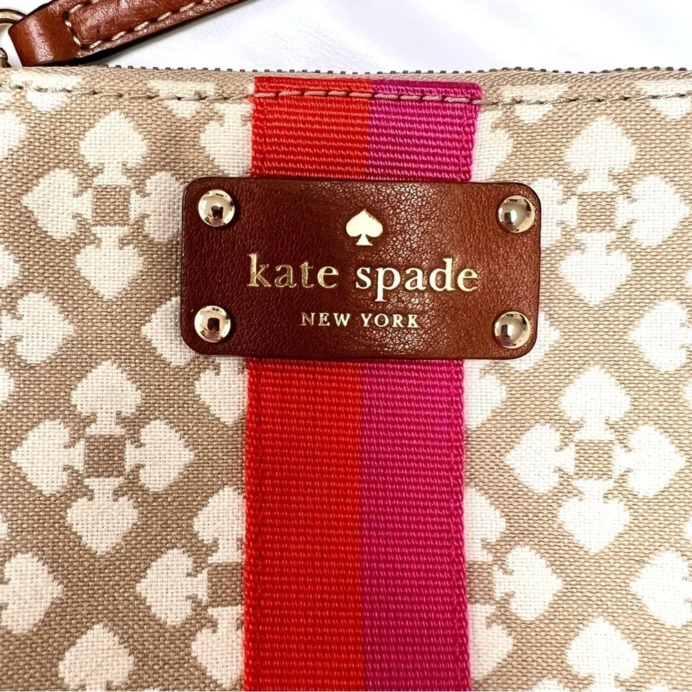 Kate Spade Classic Monogram Linet Wristlet Stucco Clutch Purse